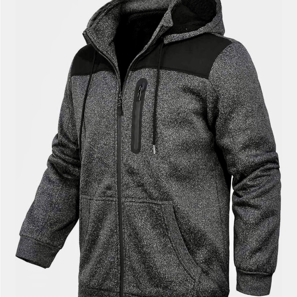 New Men's Black and Gray Hooded Jacket